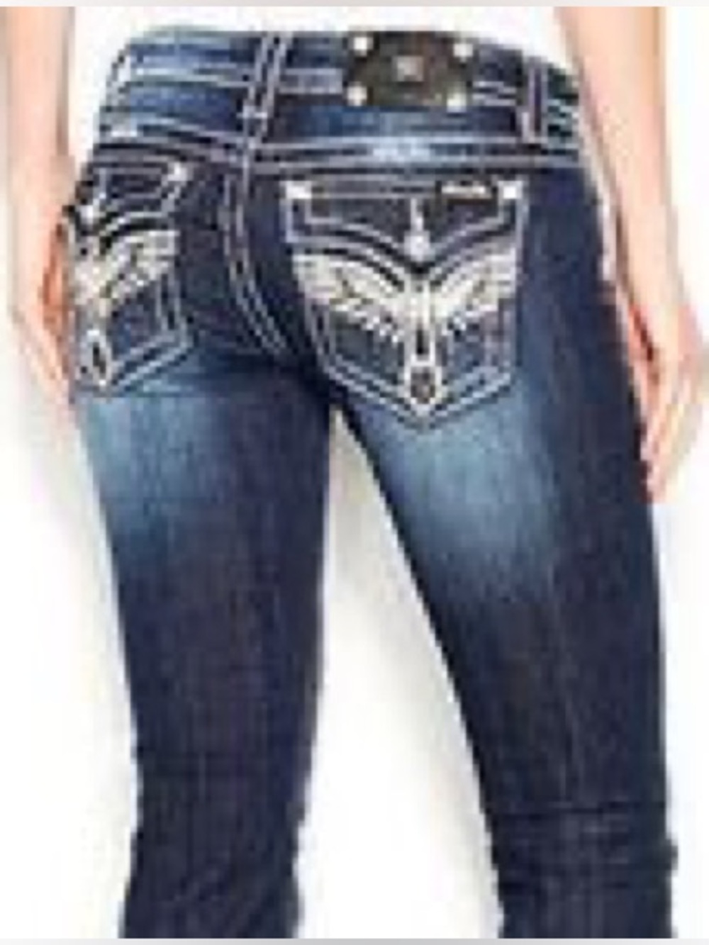 Miss Me Dark BoyFriend Capriwith Cream Wing Embroidery sz 27